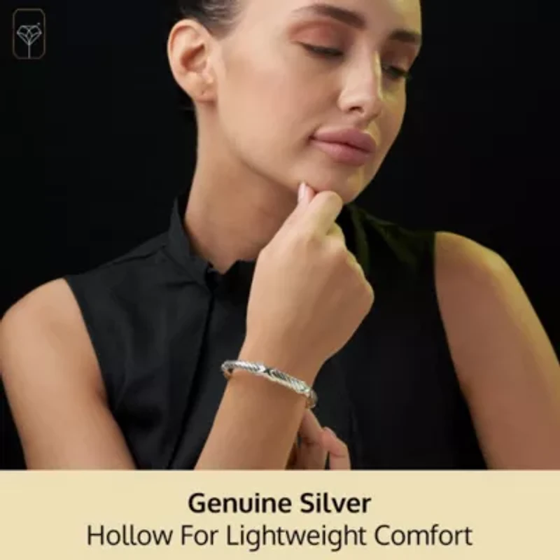 MAX + STONE 925 Sterling Silver Bracelet for Women | 7 Inch Braided Rope Bangle Bracelets with Hinged Clasp | Anti-tarnishing Sterling Silver Bangle Bracelet | Silver Bangles for Women