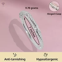 MAX + STONE 925 Sterling Silver Bracelet for Women | 7 Inch Braided Rope Bangle Bracelets with Hinged Clasp | Anti-tarnishing Sterling Silver Bangle Bracelet | Silver Bangles for Women