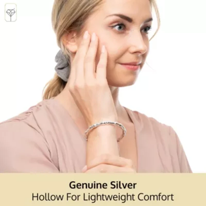 MAX + STONE 925 Sterling Silver Bracelet for Women | 7 Inch Bamboo Bangle Bracelets with Hinged Clasp | Anti-tarnishing Sterling Silver Bangle Bracelet | Silver Bangles for Women