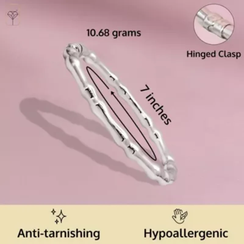 MAX + STONE 925 Sterling Silver Bracelet for Women | 7 Inch Bamboo Bangle Bracelets with Hinged Clasp | Anti-tarnishing Sterling Silver Bangle Bracelet | Silver Bangles for Women