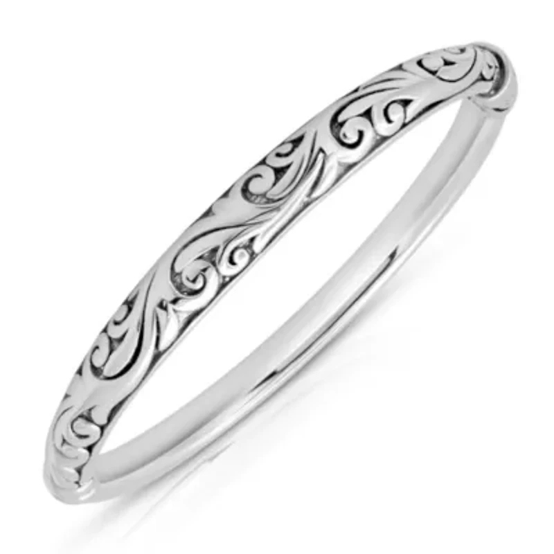 MAX + STONE 925 Sterling Silver Bracelet for Women | 7 Inch Filigree Bangle Bracelets with Hinged Clasp | Anti-tarnishing Sterling Silver Bangle Bracelet | Silver Bangles for Women