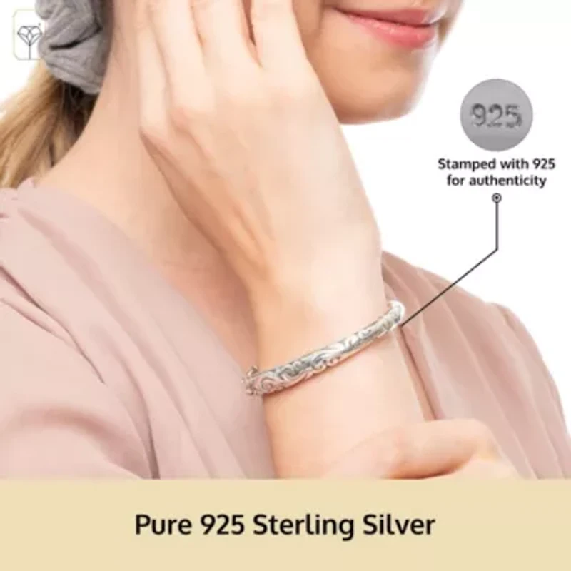 MAX + STONE 925 Sterling Silver Bracelet for Women | 7 Inch Filigree Bangle Bracelets with Hinged Clasp | Anti-tarnishing Sterling Silver Bangle Bracelet | Silver Bangles for Women