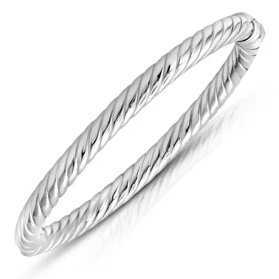 MAX + STONE 925 Sterling Silver Bangle Bracelet | 7 Inch Twist Bracelet with Hinged Clasp | Anti-tarnishing Silver Bracelet for Women