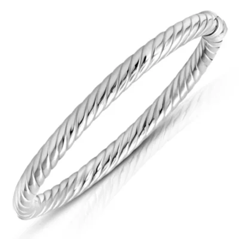 MAX + STONE 925 Sterling Silver Bangle Bracelet | 7 Inch Twist Bracelet with Hinged Clasp | Anti-tarnishing Silver Bracelet for Women