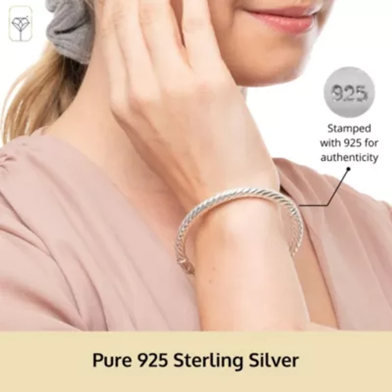 MAX + STONE 925 Sterling Silver Bangle Bracelet | 7 Inch Twist Bracelet with Hinged Clasp | Anti-tarnishing Silver Bracelet for Women