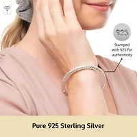 MAX + STONE 925 Sterling Silver Bangle Bracelet | 7 Inch Twist Bracelet with Hinged Clasp | Anti-tarnishing Silver Bracelet for Women