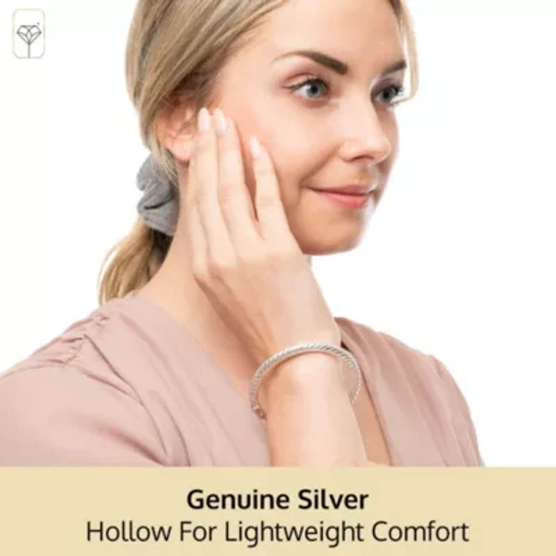 MAX + STONE 925 Sterling Silver Bangle Bracelet | 7 Inch Twist Bracelet with Hinged Clasp | Anti-tarnishing Silver Bracelet for Women