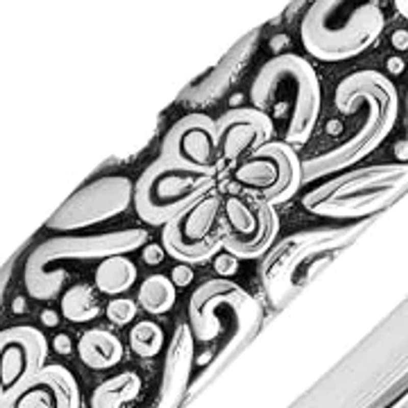 MAX + STONE 925 Sterling Silver Bracelet for Women | 7 Inch Floral Filigree Bracelets with Hinged Clasp | Anti-tarnishing Sterling Silver Bangle Bracelet | Silver Bangles for Women