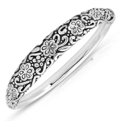 MAX + STONE 925 Sterling Silver Bracelet for Women | 7 Inch Floral Filigree Bracelets with Hinged Clasp | Anti-tarnishing Sterling Silver Bangle Bracelet | Silver Bangles for Women