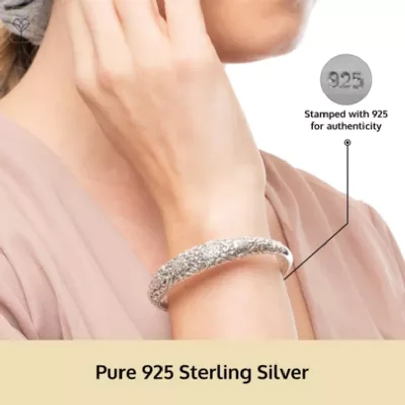 MAX + STONE 925 Sterling Silver Bracelet for Women | 7 Inch Floral Filigree Bracelets with Hinged Clasp | Anti-tarnishing Sterling Silver Bangle Bracelet | Silver Bangles for Women