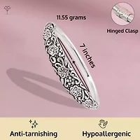 MAX + STONE 925 Sterling Silver Bracelet for Women | 7 Inch Floral Filigree Bracelets with Hinged Clasp | Anti-tarnishing Sterling Silver Bangle Bracelet | Silver Bangles for Women