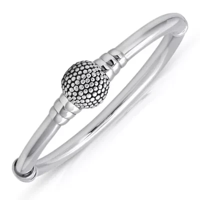 MAX + STONE 925 Sterling Silver Bracelet for Women | 7 Inch Beaded Ball Bracelets with Hinged Clasp | Anti-tarnishing Sterling Silver Bangle Bracelet | Silver Bangles for Women