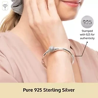 MAX + STONE 925 Sterling Silver Bracelet for Women | 7 Inch Beaded Ball Bracelets with Hinged Clasp | Anti-tarnishing Sterling Silver Bangle Bracelet | Silver Bangles for Women