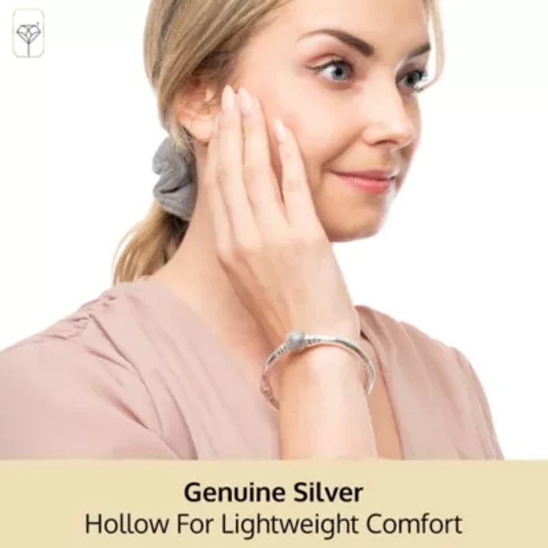 MAX + STONE 925 Sterling Silver Bracelet for Women | 7 Inch Beaded Ball Bracelets with Hinged Clasp | Anti-tarnishing Sterling Silver Bangle Bracelet | Silver Bangles for Women