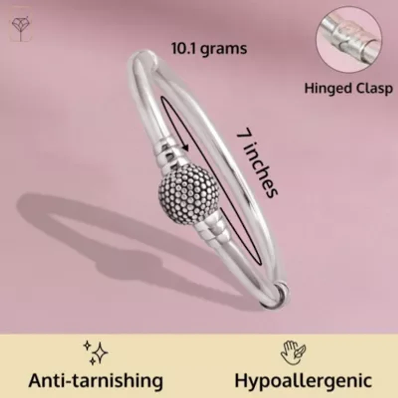 MAX + STONE 925 Sterling Silver Bracelet for Women | 7 Inch Beaded Ball Bracelets with Hinged Clasp | Anti-tarnishing Sterling Silver Bangle Bracelet | Silver Bangles for Women