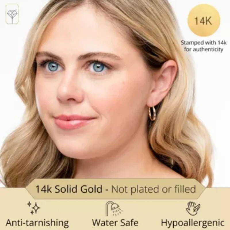 Solid 14K Gold Two Toned Earrings for Women | 12mm Round Real 14K Gold Hoop Earrings for Women | Hypoallergenic 14 Karat Two Tone Hoop Earring with Secure Clasps by MAX + STONE