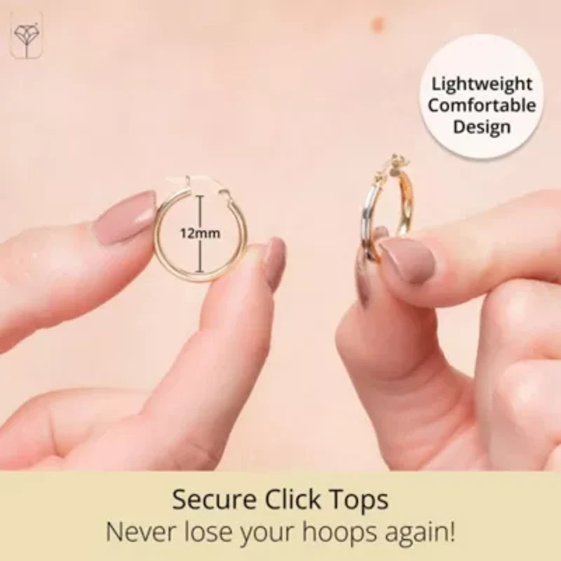 Solid 14K Gold Two Toned Earrings for Women | 12mm Round Real 14K Gold Hoop Earrings for Women | Hypoallergenic 14 Karat Two Tone Hoop Earring with Secure Clasps by MAX + STONE