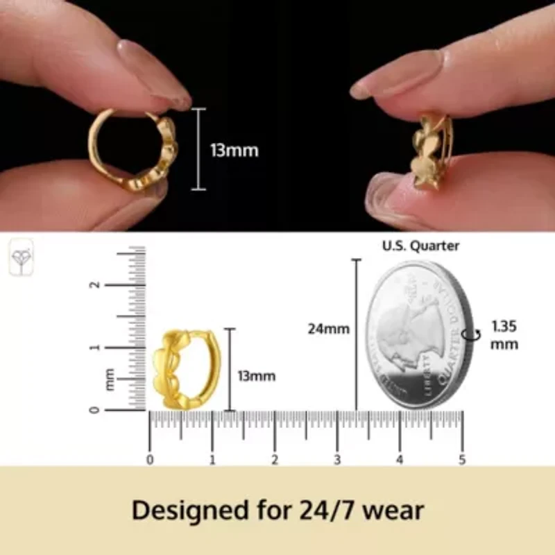 Solid 14K Gold Leaf Huggie Hoop Earrings for Women | Hypoallergenic 14kt Real Gold Huggie Earrings | 13mm Small Heart Shaped Hoop Earring by MAX + STONE