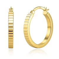 Solid 14K Gold Hoop Earrings for Women | Diamond Cut Ridged Yellow 14kt Real Gold Hoop Earrings | 20mm Hypoallergenic 14 Karat Earring Hoops by MAX + STONE