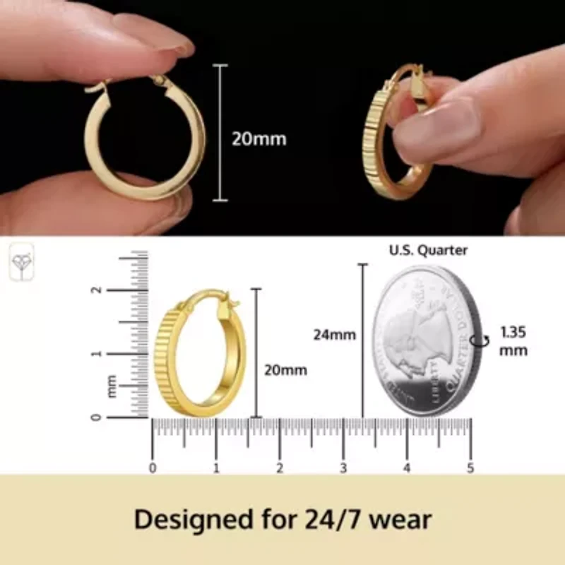 Solid 14K Gold Hoop Earrings for Women | Diamond Cut Ridged Yellow 14kt Real Gold Hoop Earrings | 20mm Hypoallergenic 14 Karat Earring Hoops by MAX + STONE