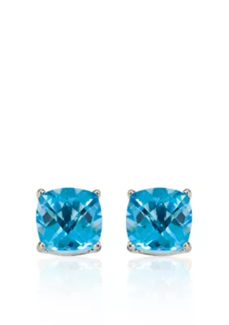 14k White Gold 6mm Blue Topaz Stud Earrings