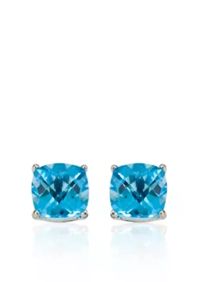 14k White Gold 6mm Blue Topaz Stud Earrings