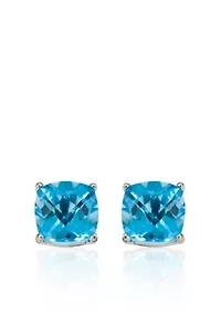14k White Gold 6mm Blue Topaz Stud Earrings