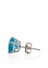 14k White Gold 6mm Blue Topaz Stud Earrings