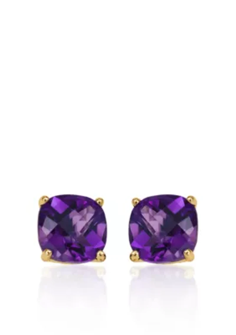 14k Yellow Gold 6mm Amethyst Stud Earrings