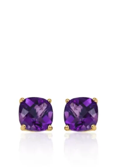14k Yellow Gold 6mm Amethyst Stud Earrings
