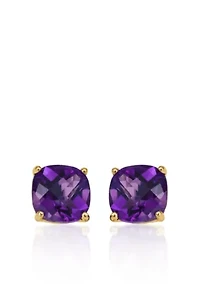 14k Yellow Gold 6mm Amethyst Stud Earrings