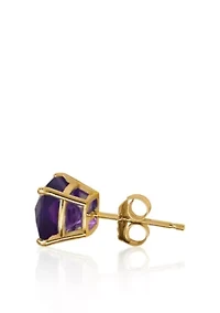 14k Yellow Gold 6mm Amethyst Stud Earrings
