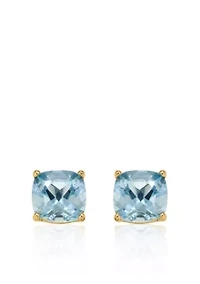 14k Yellow Gold 6mm Aquamarine Stud Earrings