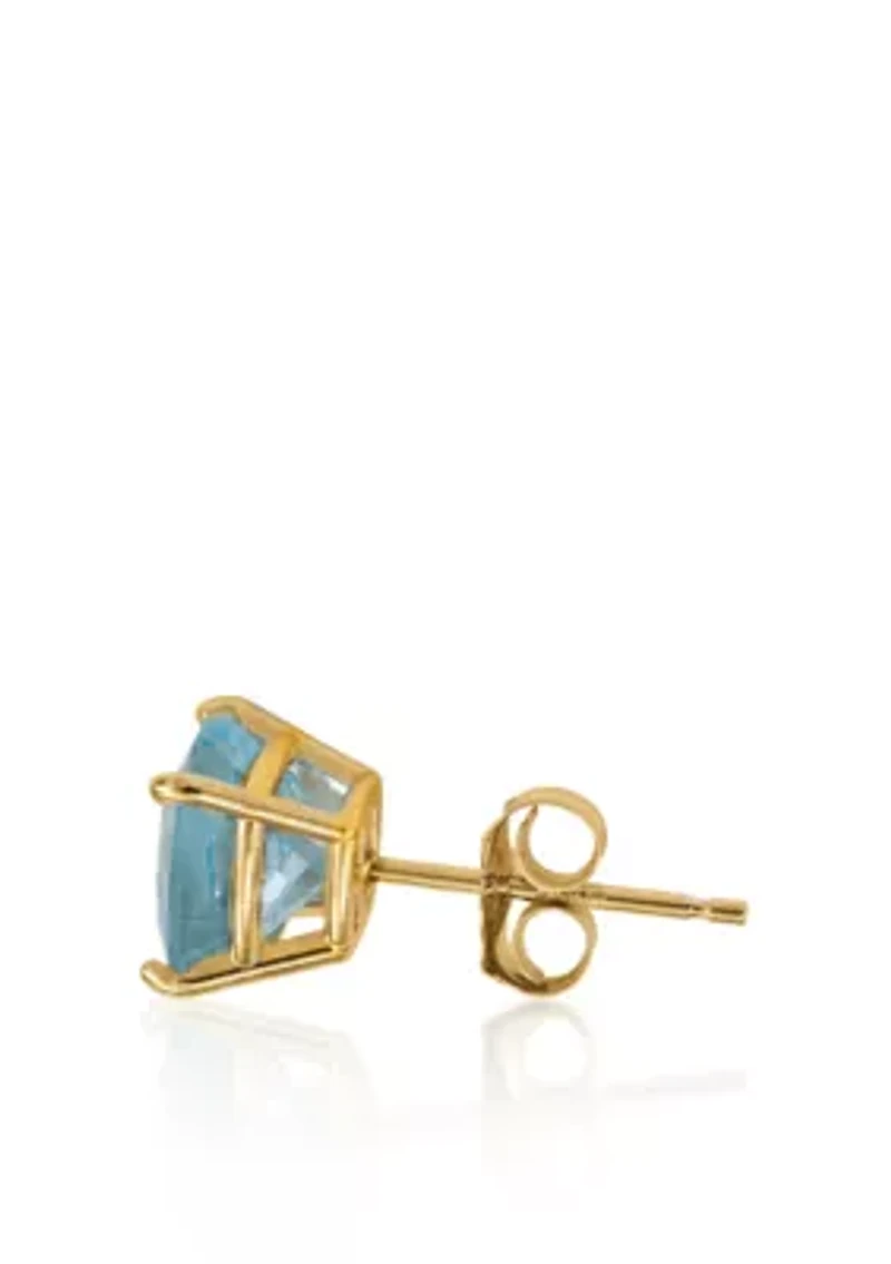 14k Yellow Gold 6mm Aquamarine Stud Earrings