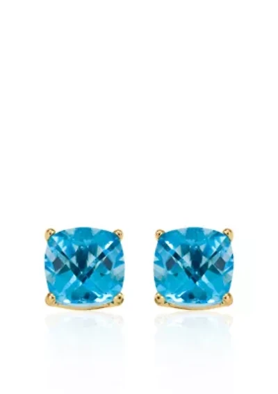 14k Yellow Gold 6mm Blue Topaz Stud Earrings