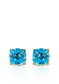 14k Yellow Gold 6mm Blue Topaz Stud Earrings
