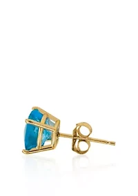 14k Yellow Gold 6mm Blue Topaz Stud Earrings