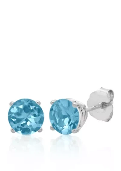 10k White Gold Blue Topaz Stud Earrings