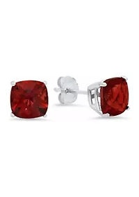 Sterling Silver Cushion-Cut Checkerboard Genuine Garnet Stud Earrings (8 Millimeter)