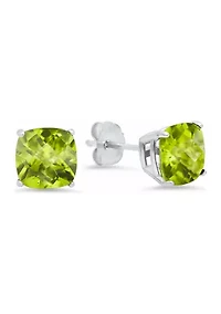 Sterling Silver Cushion-Cut Checkerboard Genuine Peridot Stud Earrings (8 Millimeter)