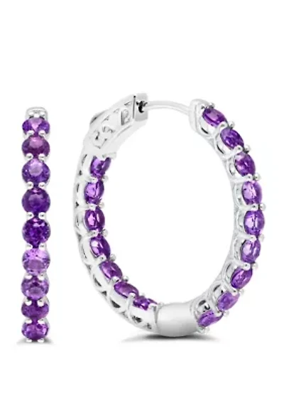 3 ct. t.w. Amethyst Hoop Earrings in Sterling Silver 