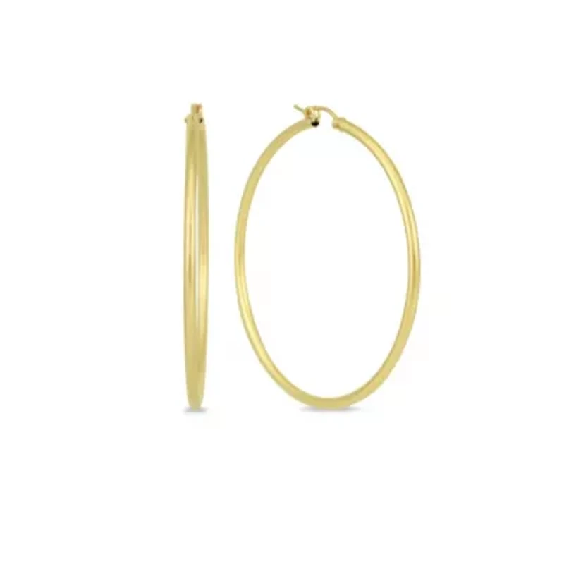 14k Yellow Gold 2MM Thick Tube Hoop Earrings (27MM)