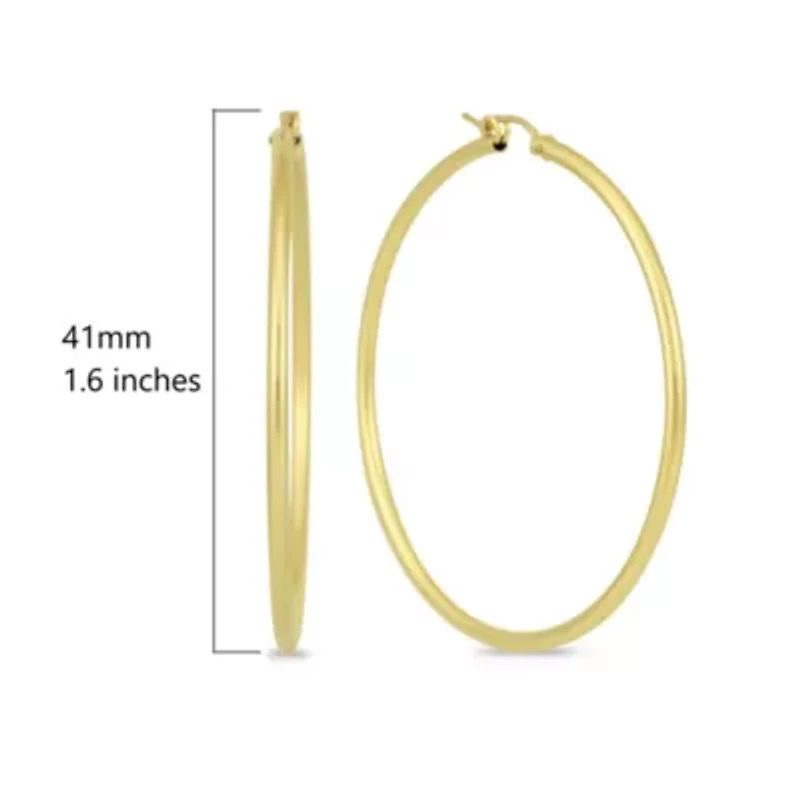 14k Yellow Gold 2MM Thick Tube Hoop Earrings (41MM)