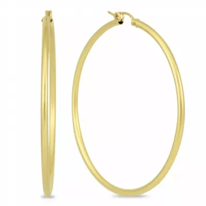 14k Yellow Gold 2MM Thick Tube Hoop Earrings (55MM)