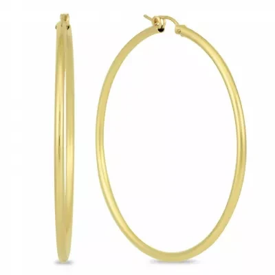14k Yellow Gold 2MM Thick Tube Hoop Earrings (55MM)
