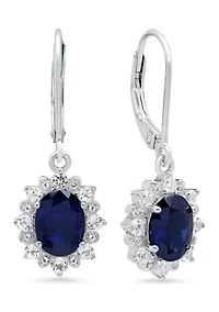 2.3 ct. t.w. Created Sapphire Halo Sunburst Oval Lever Back Earrings in Sterling Silver 