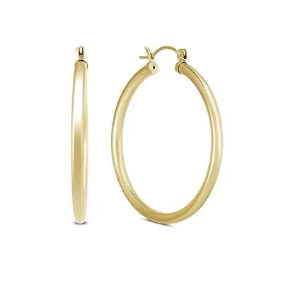 14k Yellow Gold 3MM Thick Tube Hoop Earrings (20MM)