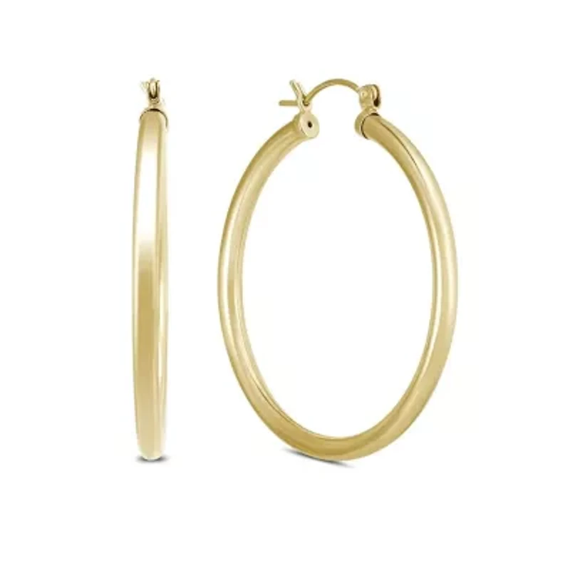 14k Yellow Gold 3MM Thick Tube Hoop Earrings (24MM)
