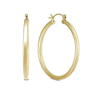 14k Yellow Gold 3MM Thick Tube Hoop Earrings (24MM)
