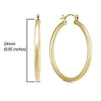 14k Yellow Gold 3MM Thick Tube Hoop Earrings (24MM)